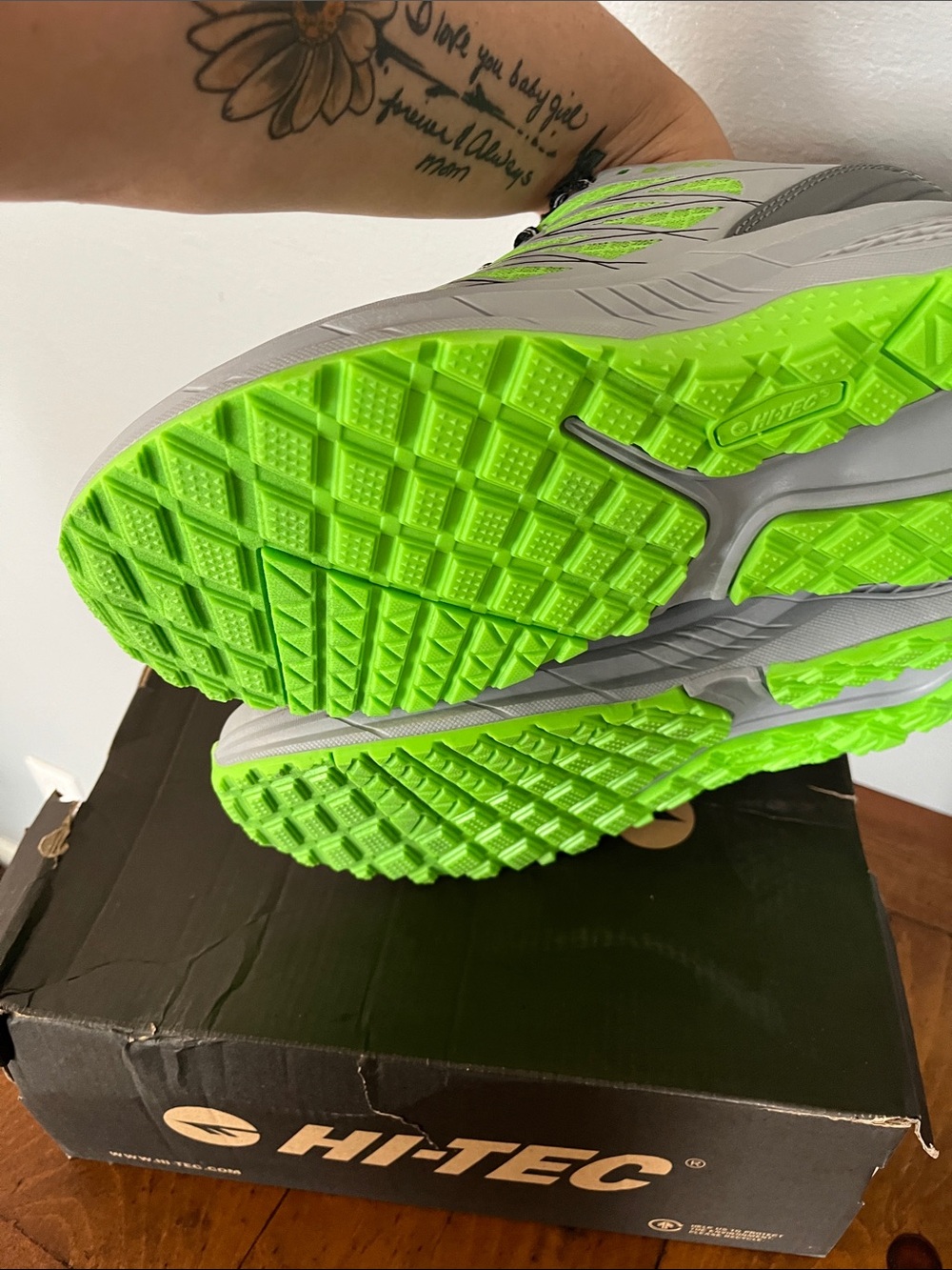 Hi-Tec Men’s Lime Green and Gray Athletic Trail Shoes - Picture 3 of 4